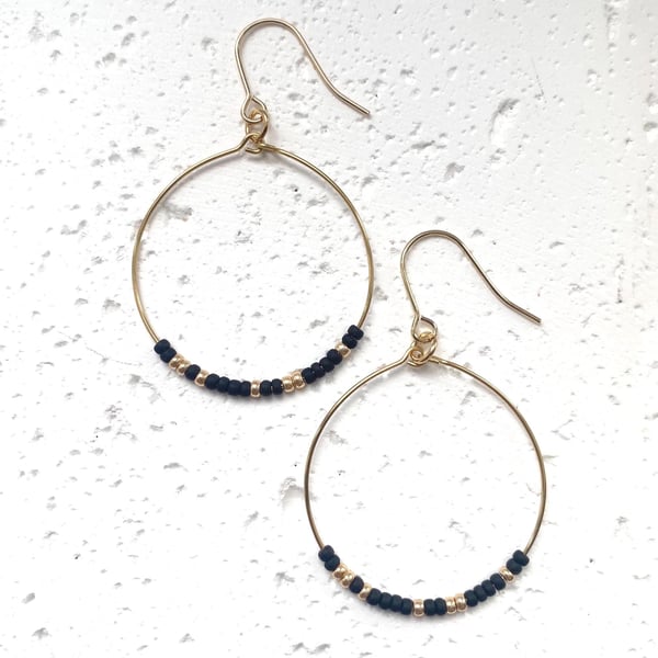 Large Miyuki Hoop Earrings - Black
