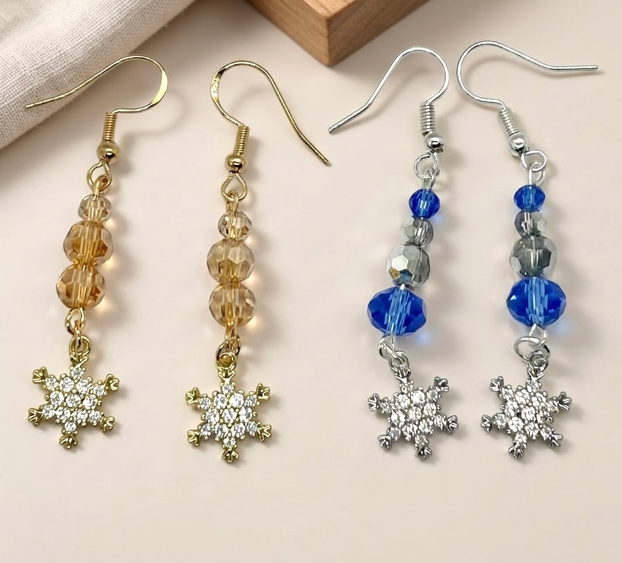  Beaded Snowflake Charm Earrings,  