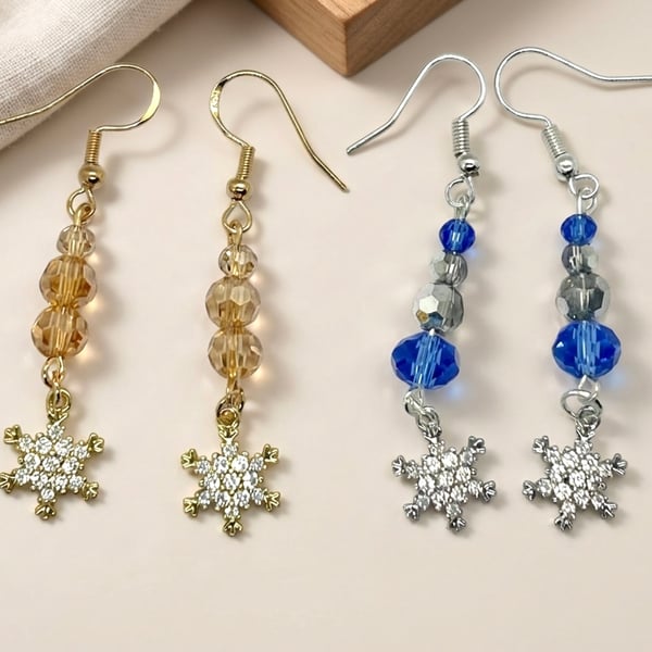  Beaded Snowflake Charm Earrings,  