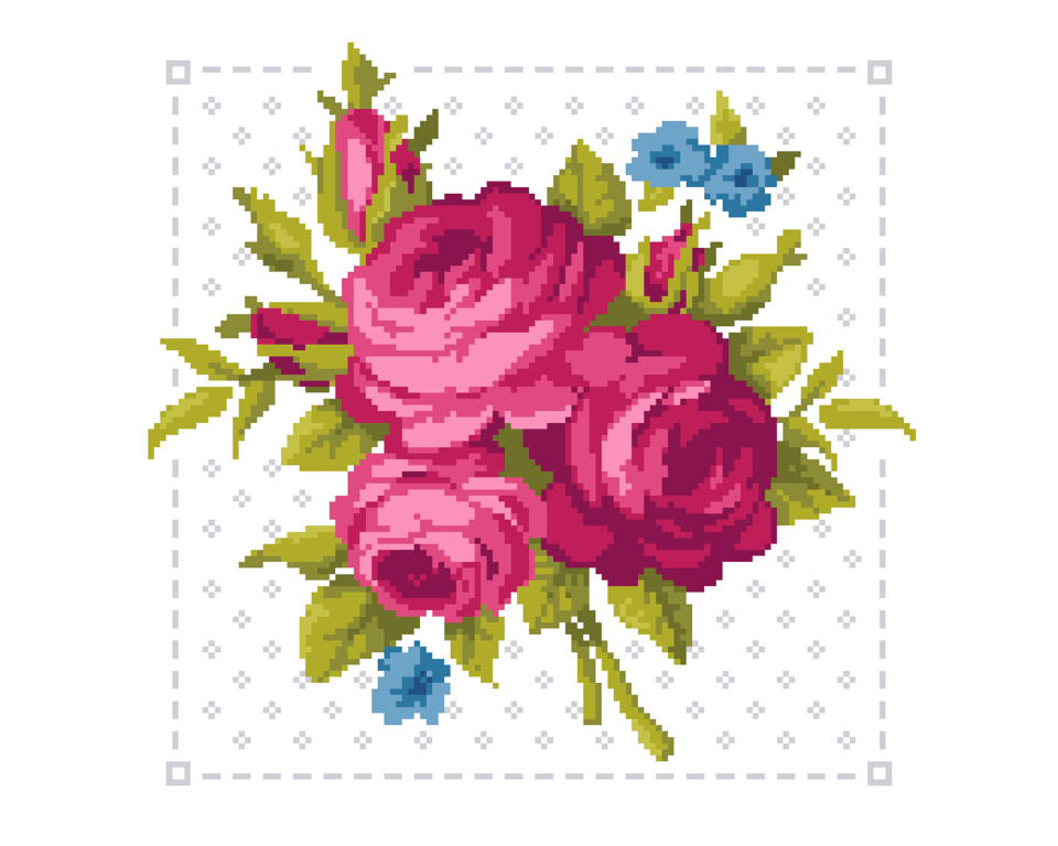207A - Victorian Flowers The Pink Rose cross stitch pattern (PDF counted chart)