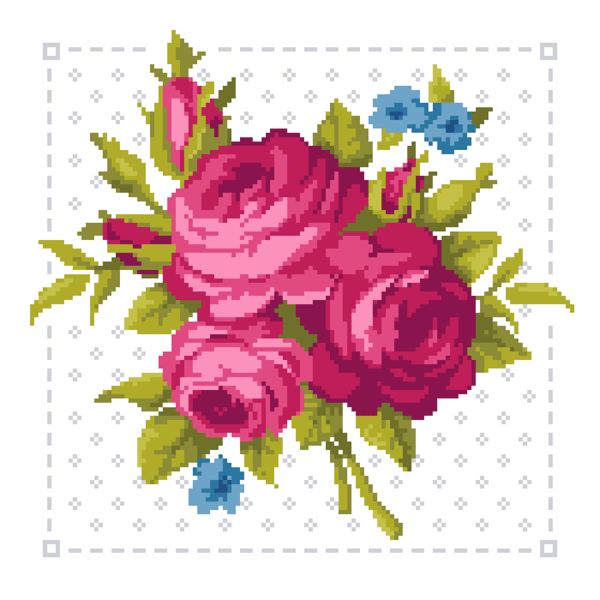 207A - Victorian Flowers The Pink Rose cross stitch pattern (PDF counted chart)