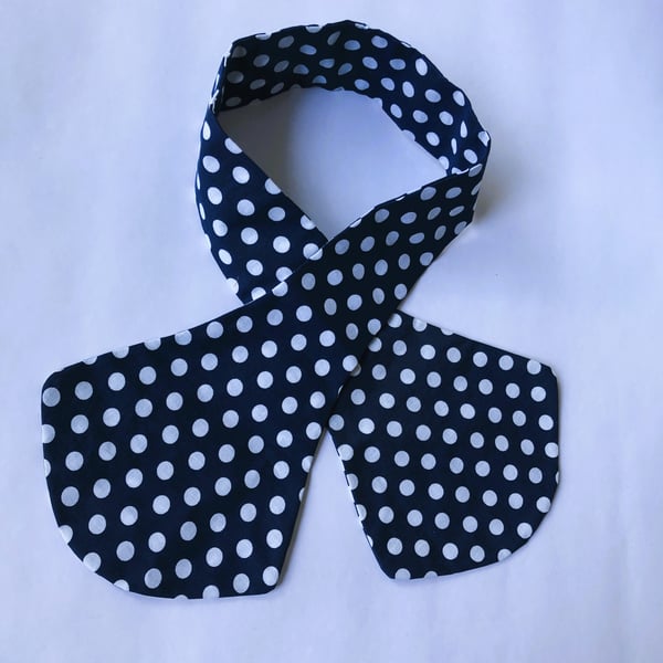 Navy Blue White Polka Dot 100% Cotton Oeko-Tex Fabric Cravat Ascot Hair band