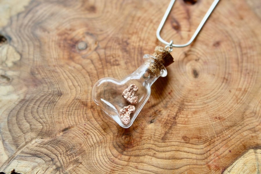 Two Copper Hearts in a Bottle Necklace, Copper Anniversary, 9th Anniversary Gift