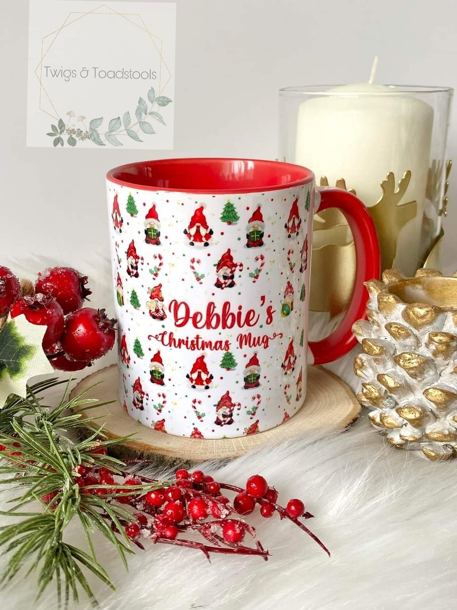 Personalised ditsy print christmas gonk mug 