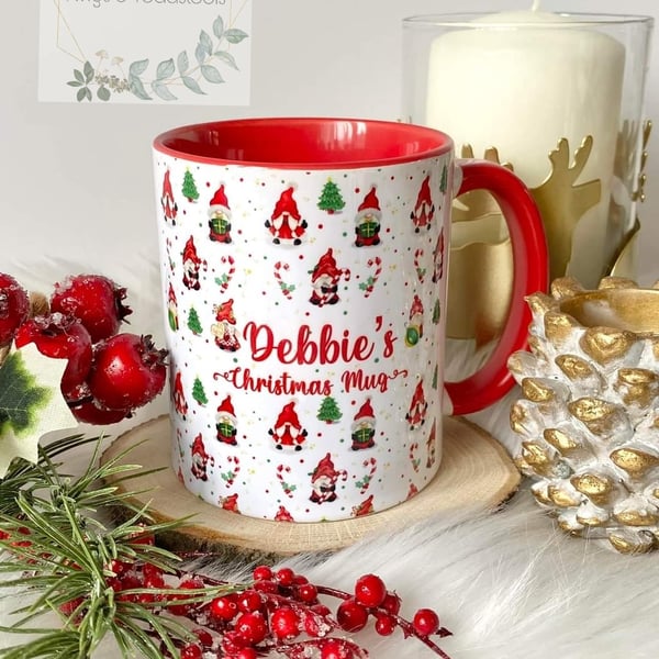 Personalised ditsy print christmas gonk mug 