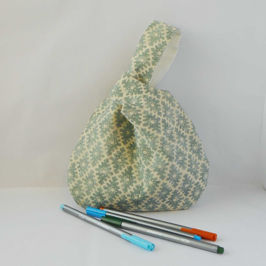 Modern printed linen Japanese Knot bag 