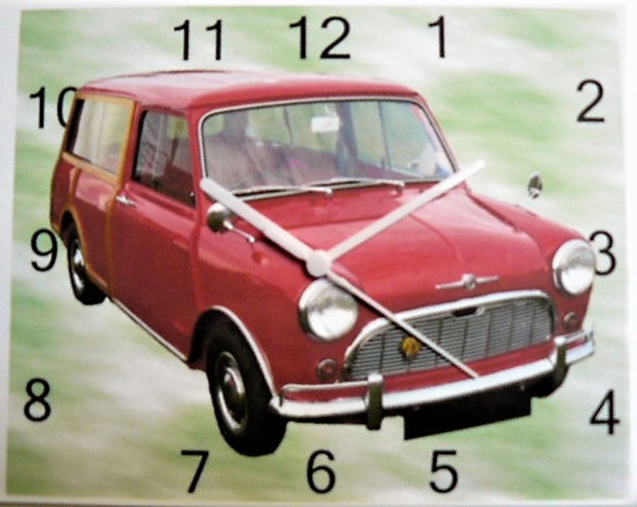 Austi n Mini Countryman Woody wall clock vintage mini estate woody clock 