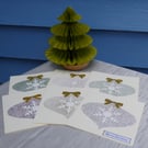 Handmade Christmas pontillism bauble cards, snowflake baubles, gold bows