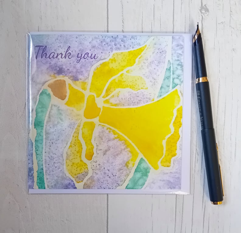 Daffodil thank you card. Thank you card. Printed card. Blank card.