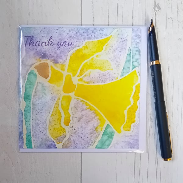 Daffodil thank you card. Thank you card. Printed card. Blank card.