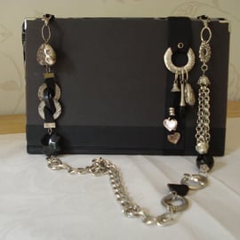 Black Shoulder Bag Made From A Recycled Book With Charms (R455)