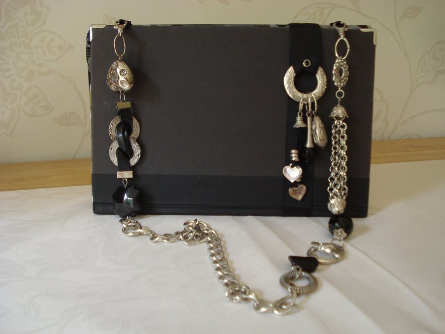 Black Shoulder Bag Made From A Recycled Book With Charms (R455)