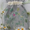 Wild flower Screen Printed and Hand embroidered- drawstring bag