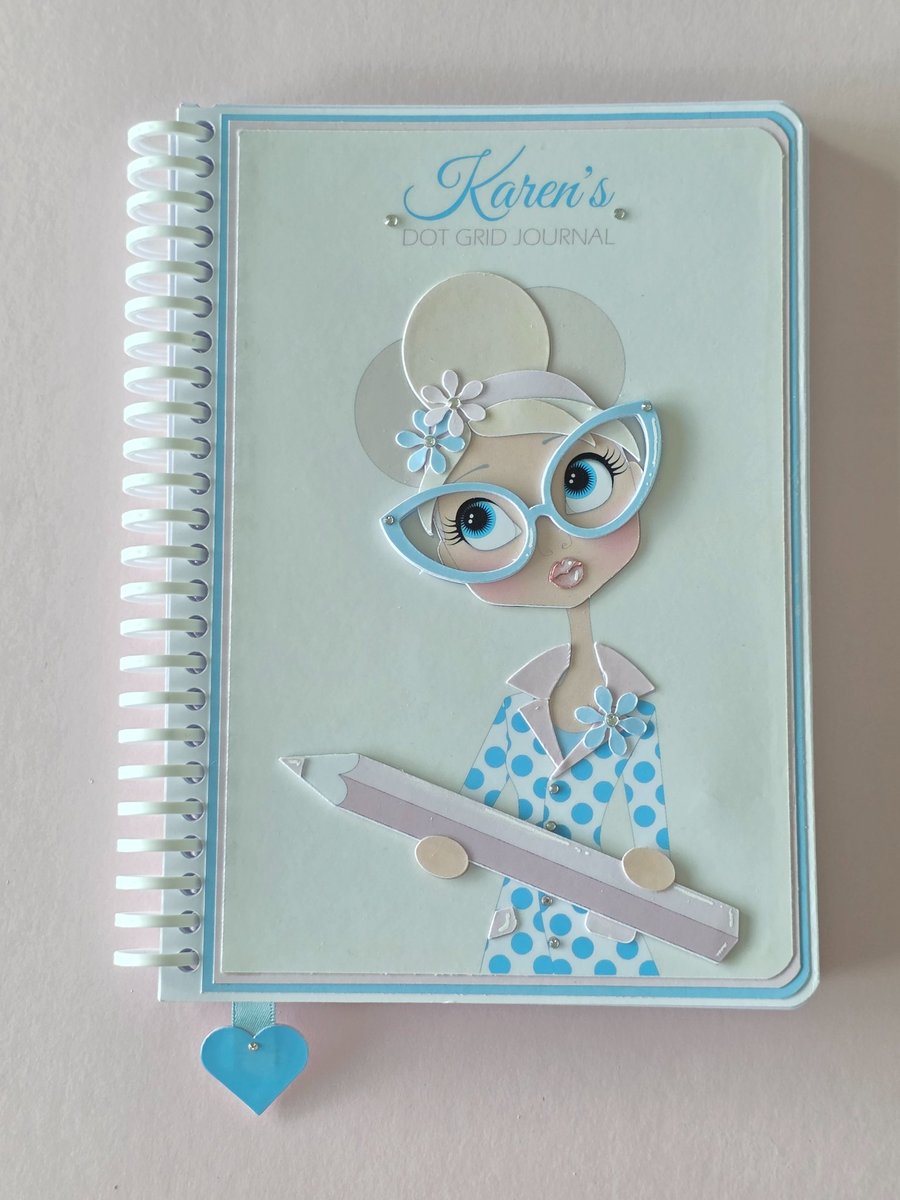 Handmade A5 Premium Journal-Blue Glasses Lady-3D Notebook