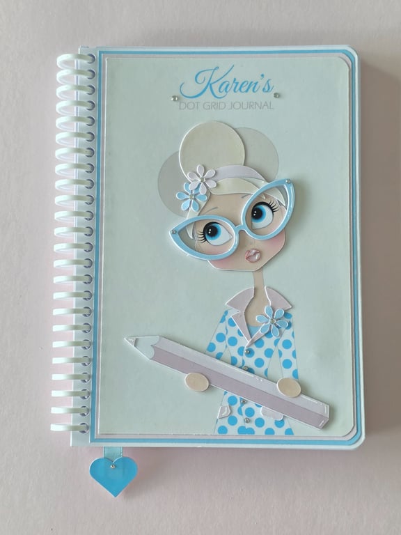Handmade A5 Premium Journal-Blue Glasses Lady-3D Notebook