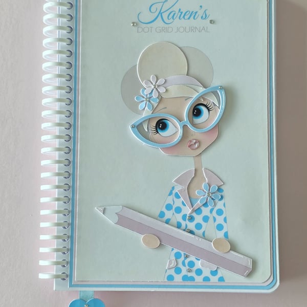 Handmade A5 Premium Journal-Blue Glasses Lady-3D Notebook