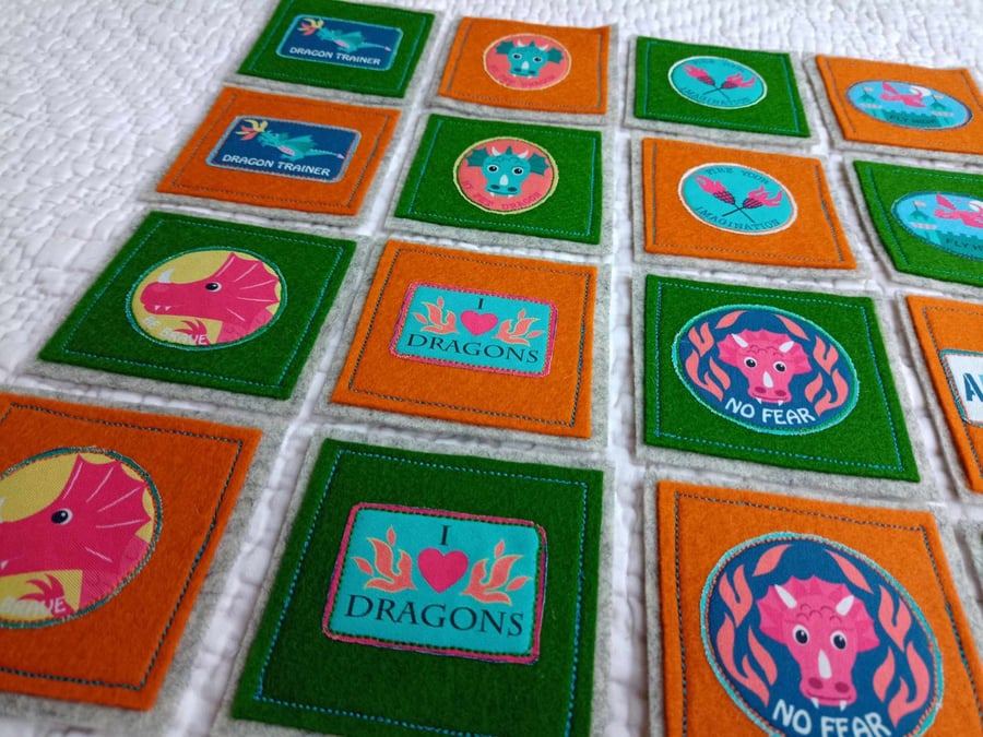 Toy, Dragon matching pairs memory game in felt, UKCA safety tested