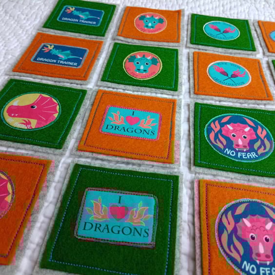 Toy, Dragon matching pairs memory game in felt, UKCA safety tested