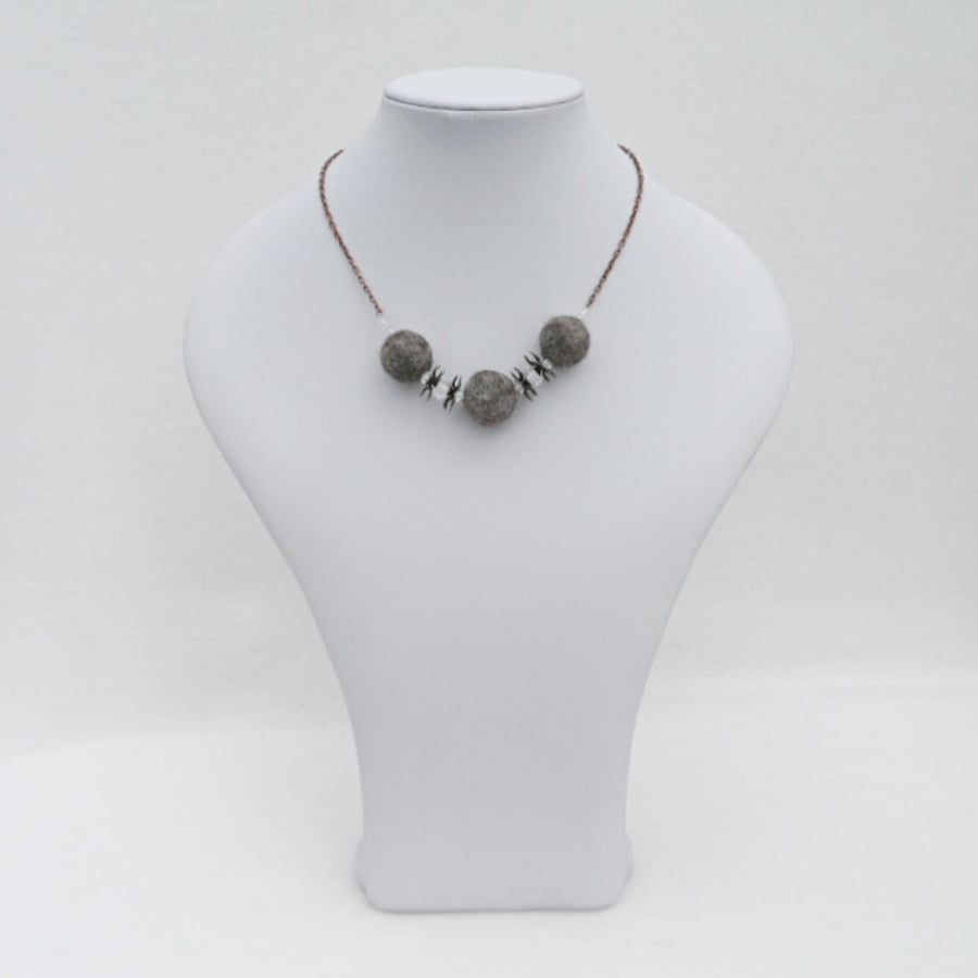 Funky, modern felt and bead necklace, grey - REDUCED