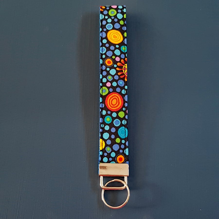Handmade Colourful Spots Wristlet Keyring - Fabric Keyfob