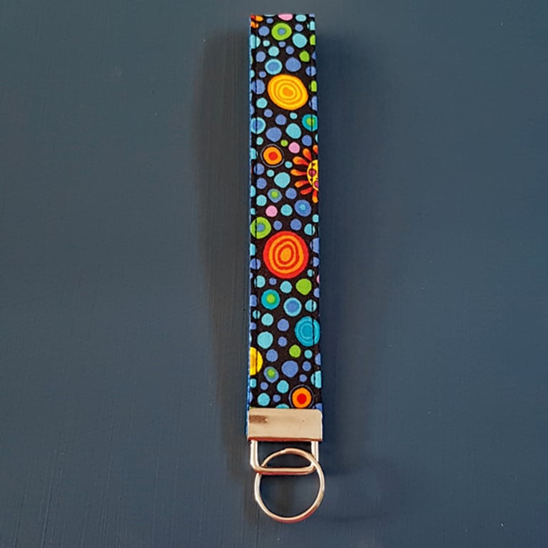 Handmade Colourful Spots Wristlet Keyring - Fabric Keyfob