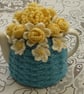 2- Cup Crochet Tea Cosy Cosie Cozy Blue with Flower Garden Top  (Made to order)
