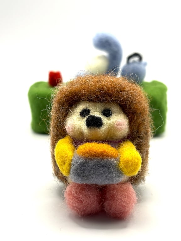 Meet Marge, the OOAK Handmade Needle Felted Bread Baking Hedgehog 