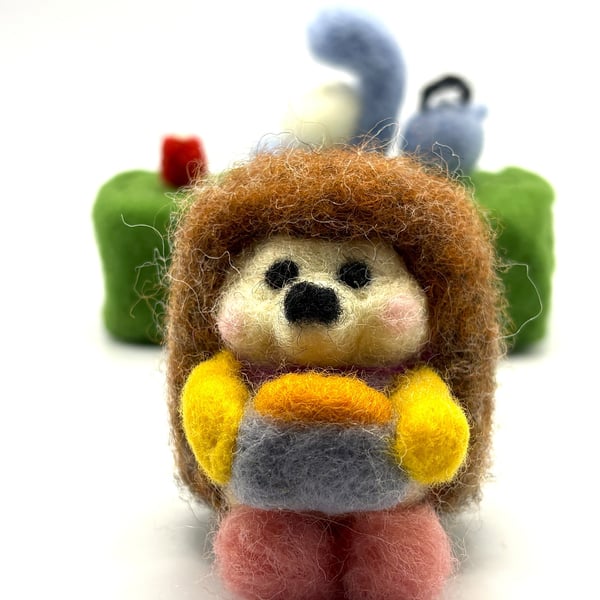 Meet Marge, the OOAK Handmade Needle Felted Bread Baking Hedgehog 