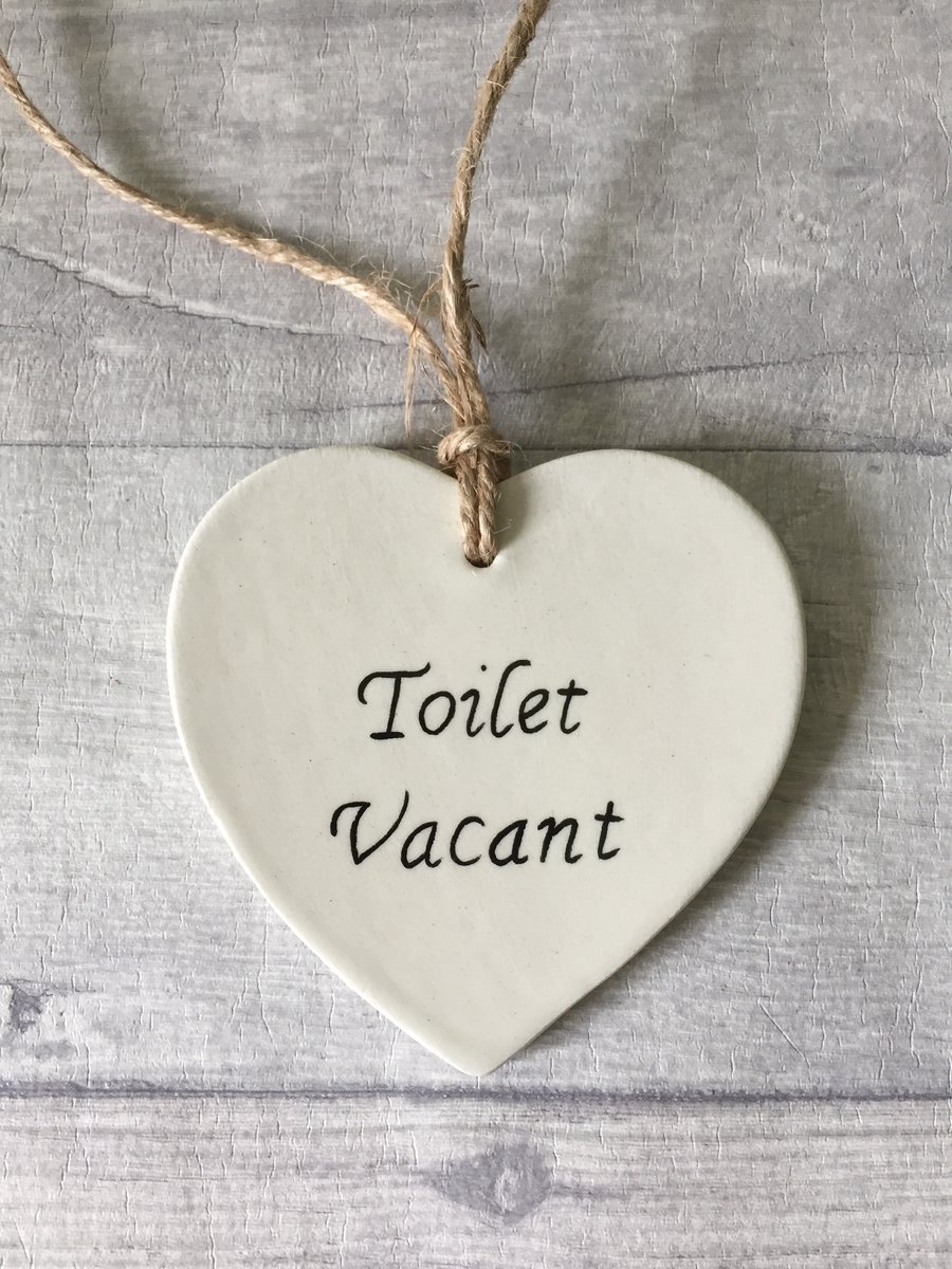 Toilet door sign, plaque, ceramic heart, toilet vacant, toilet engaged.