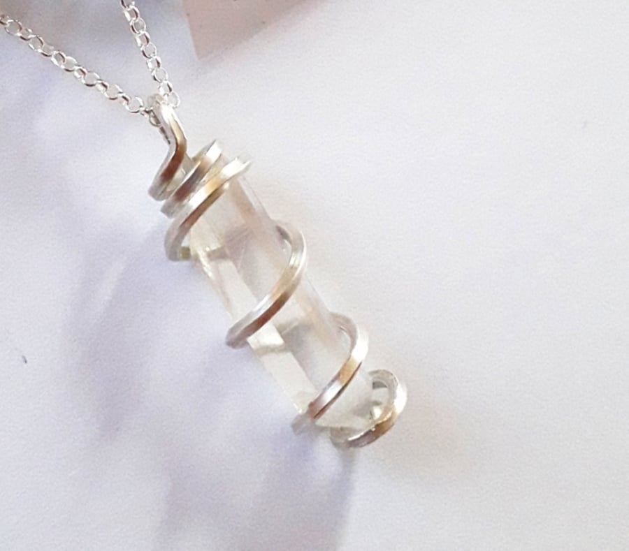 Lemurian Quartz Crystal Point Necklace sterling silver wire wrapped