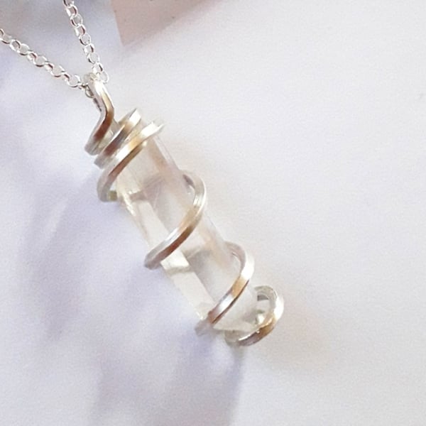 Lemurian Quartz Crystal Point Necklace sterling silver wire wrapped