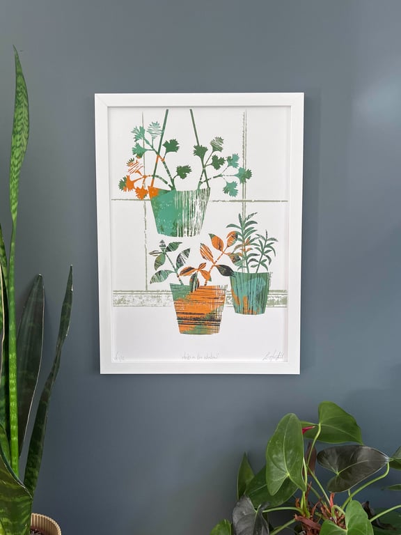 Herbs in the Window, A3 size Handmade Screen Print