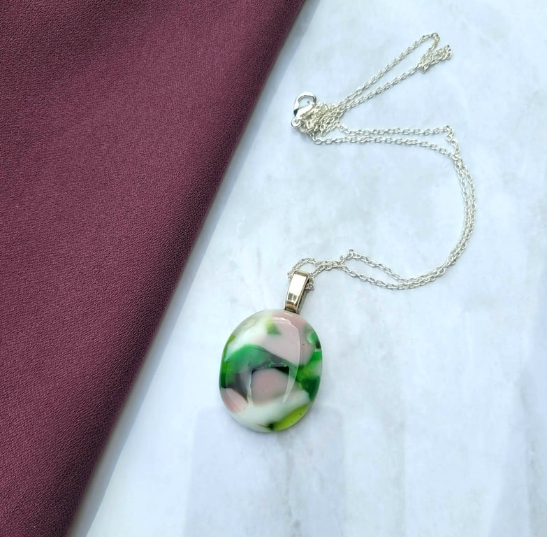Green and pink glass necklace