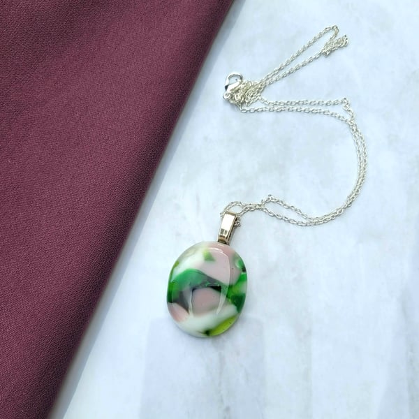 Green and pink glass necklace