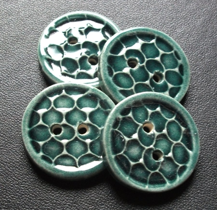 set of four peacock blue ceramic buttons