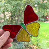 Stained Glass Butterfly Suncatcher - Handmade Decoration - Red and Amber