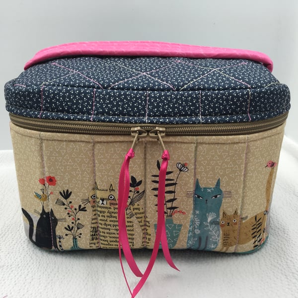 3 Timeless Vanity Cases. Cats or Dogs Fabric and Hexagons to Choose From.