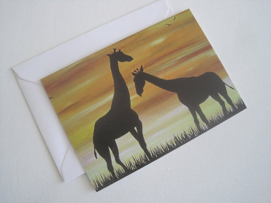 Giraffe at Sunset Greetings Card