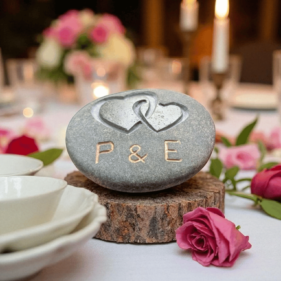 Heart Stone with initials, custom initials, hand carved