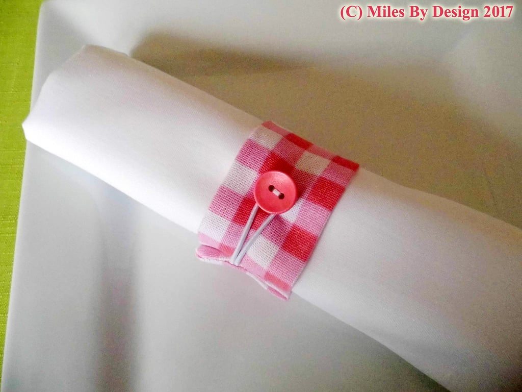 Set of Six Pink Gingham Napkin Rings