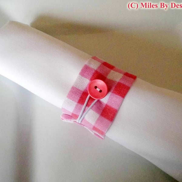 Set of Six Pink Gingham Napkin Rings