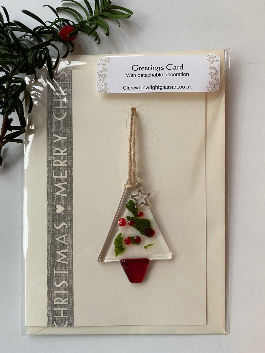 Greetings card with fused glass detachable decoration