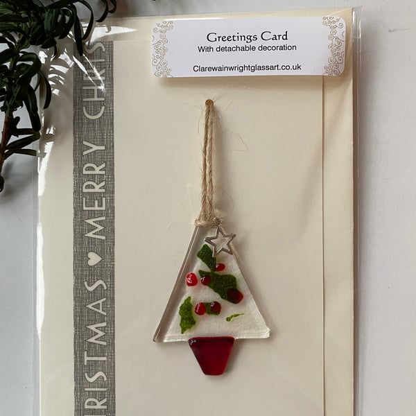 Greetings card with fused glass detachable decoration