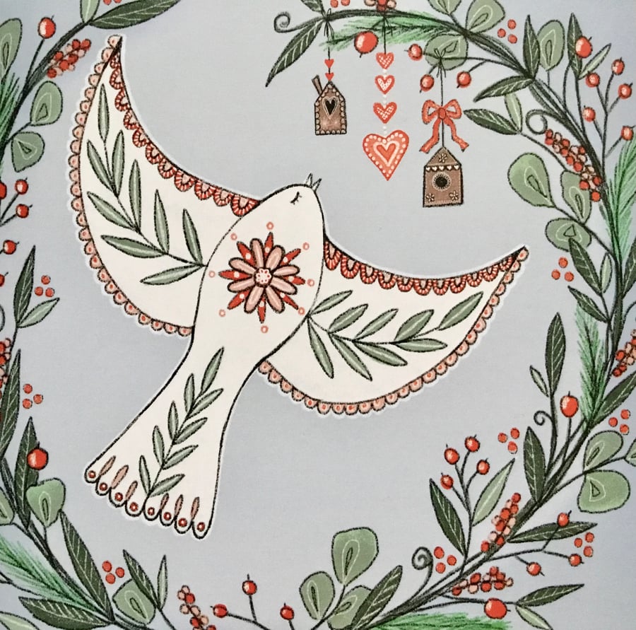 Dove Wreath, blank Christmas  card