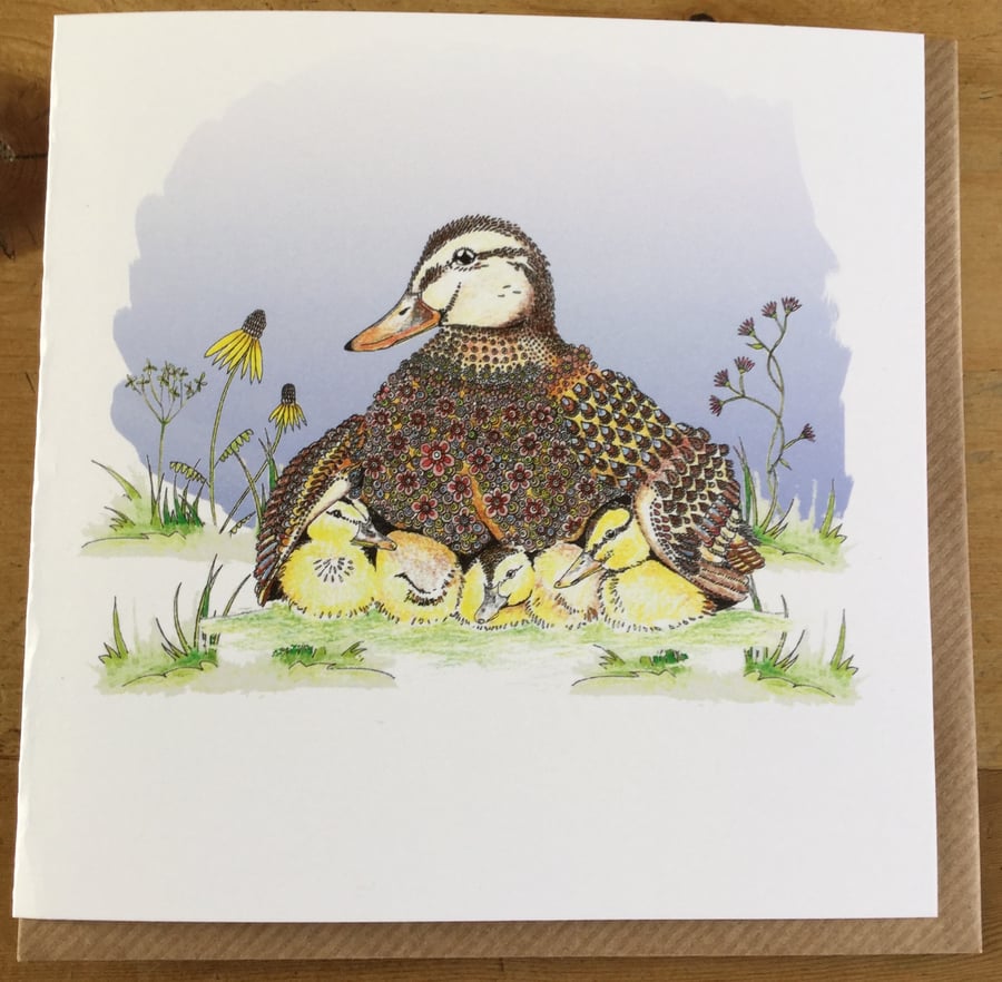 Mother Duck and ducklings greeting card 