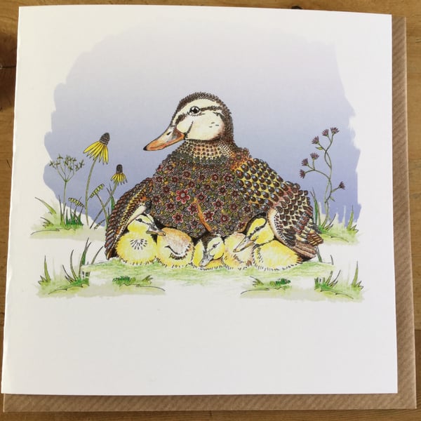 Mother Duck and ducklings greeting card 