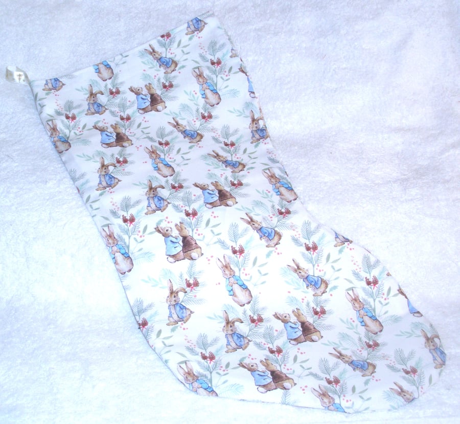 Peter Rabbit and Benjamin Bunny  white Christmas stocking