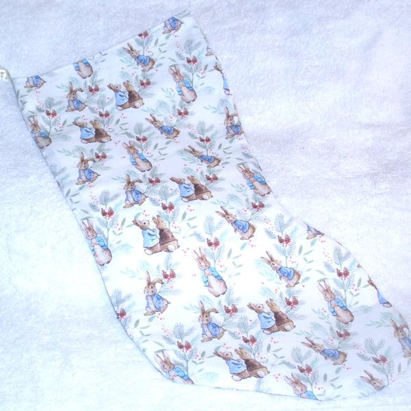 Peter Rabbit and Benjamin Bunny  white Christmas stocking