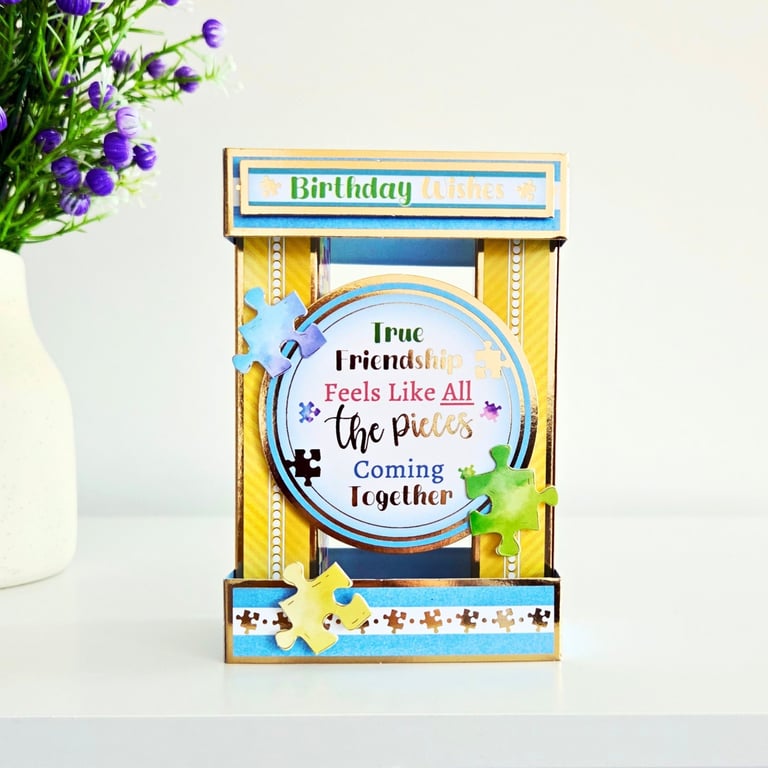 3D Tower Birthday Card For A Friend With Puzzle Pieces & Friendship Sentiment