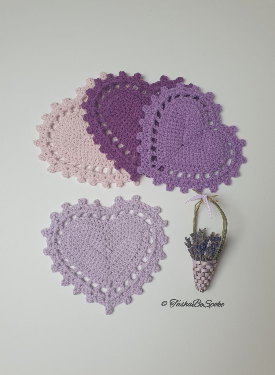 Crochet heart shape coaster, Gift for sweetheart, Birthday gift, Set of 4